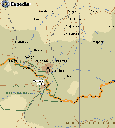 Map Of Zimbabwe. Victoria Falls (map of the