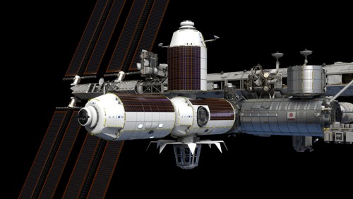 Umělecké zobrazení modulů společnosti Axiom připojených k ISS