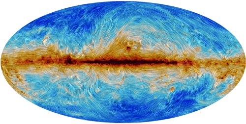 Mapa magnetického pole Galaxie pořízená sondou Planck