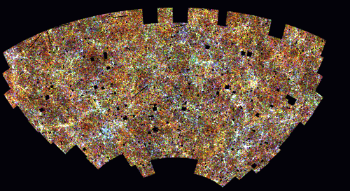 Rozmístění spirálních mlhovin na obloze v galaktických souřadnicích Počítačem vytvořená přehlídka oblohy APM Galaxy Survey