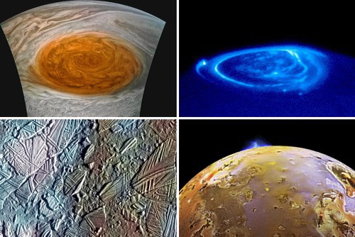 Velká červená skvrna, polární záře, Europa, Io Velká červená skvrna, polární záře, Europa, Io