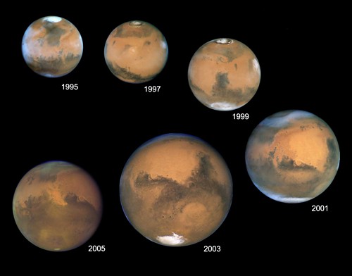 Změny Marsu v průbehu let pozorované z Hubblova dalekohledu