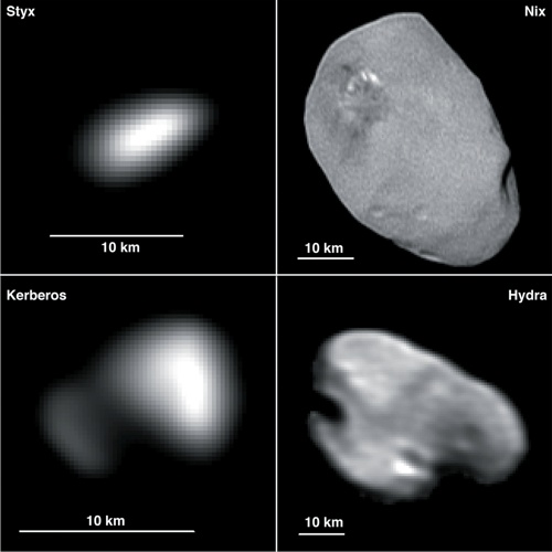 Snímky malých měsíců Pluta v nejvyšším prostorovém rozlišení pořízené sondou New Horizons. 