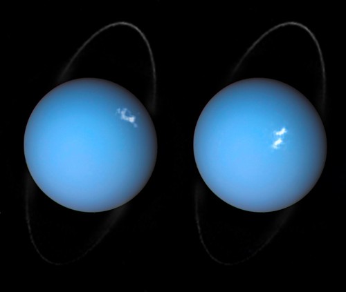 Polární záře na Uranu vyfotografované Hubblovým dalekohledem v roce 2017