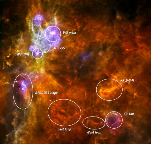 Oblast hustých molekulárních oblaků v Perseově spirálním galaktickém rameni