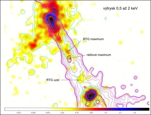 Rentgenový obraz (0,5 ÷ 2 keV) jižní oblasti výtrysků z centra galaxie 4C+29.30