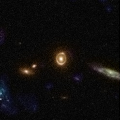 Gravitačním čočkováním změněné obrazy vzdálených galaxií
