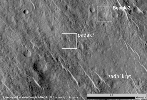 Fotografie pořízená HiRISE dokazuje objev modulu Beagle 2 na povrchu rudé planety.
