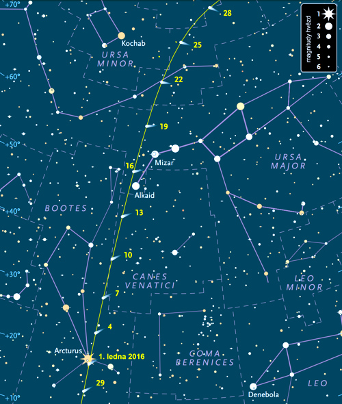 Leden Vyhledávací mapka komety Catalina