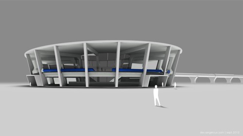 Futuristická stanice nového dopravního prostředku Hyperloop
