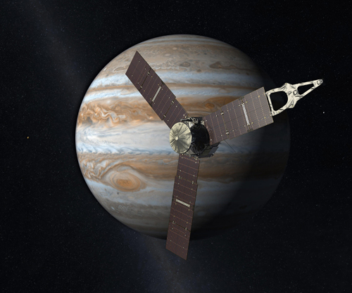 Umělecká vize sondy Juno u Jupiteru