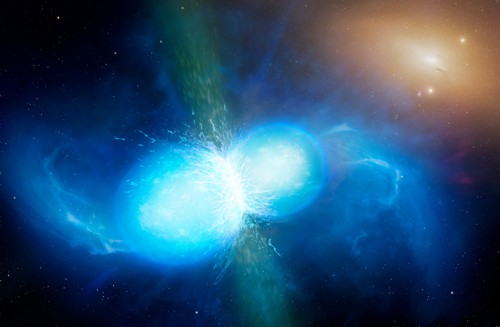 Umělecká vize sloučení neutronových hvězd