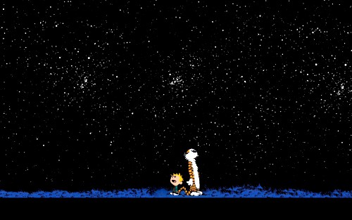 Calvin a Hobbes se dívají na hvězdy