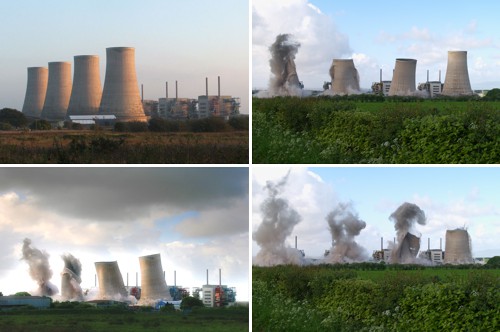 Řízená demolice chladicích věží elektrárny Wylfa ve Velké Británii