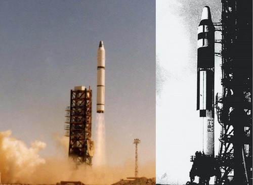 Pro porovnání, rakety Dlouhý pochod 2 (vlevo) a Feng Bao 1 (vpravo)
