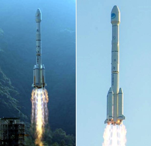 Raketa Dlouhý pochod 3B (vlevo) a varianta 3BE (vpravo)