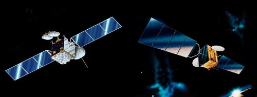 Vizualizace satelitů Optus B a AsiaSat 2