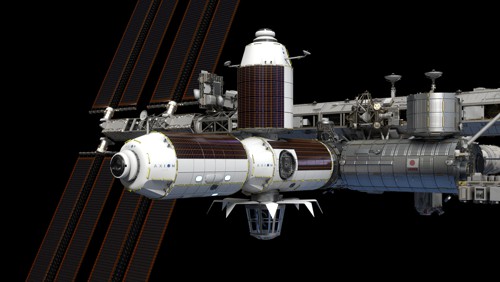 Umělecké zobrazení modulů společnosti Axiom připojených k ISS