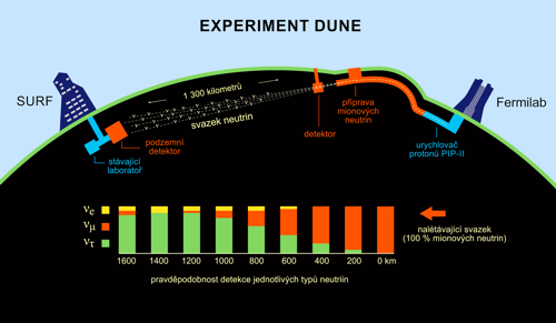 Vývoj pravděpodobnosti zachycení jednotlivých druhů neutrin