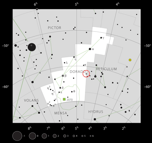 Poloha hvězdy R Doradus v souhvězdí Mečouna